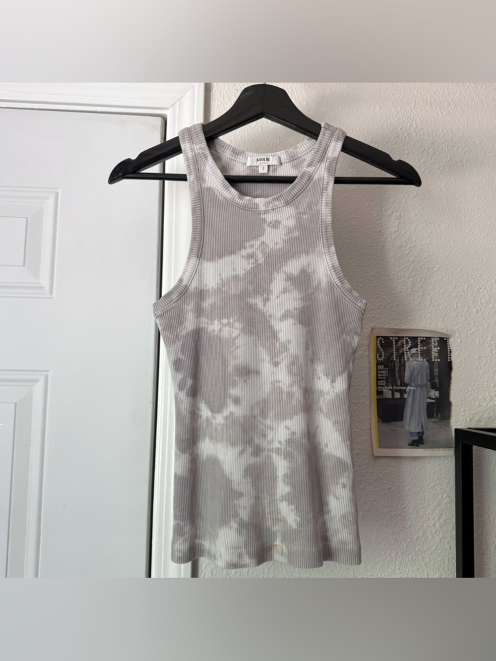 AGOLDE grey‎ white taupe tie dye crew neck cotton Bailey rib ribbed tank top